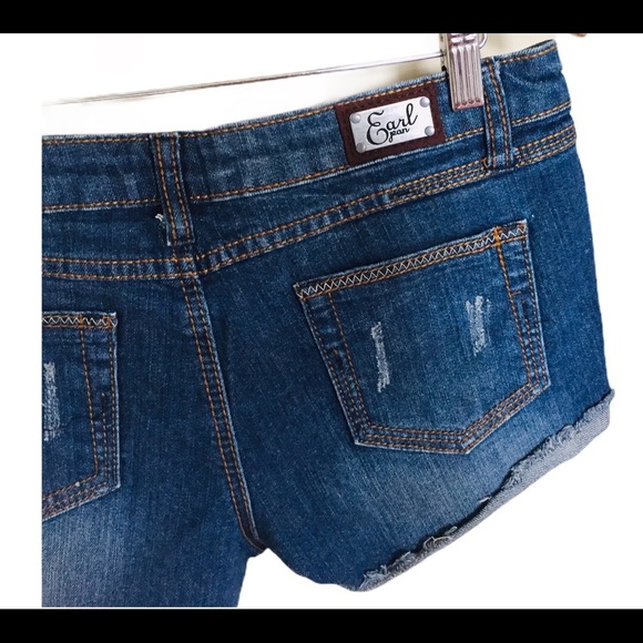 EARL JEAN Blue Distressed Jean Shorts With Pockets Denim Blue Size 9 - Picture 4 of 9